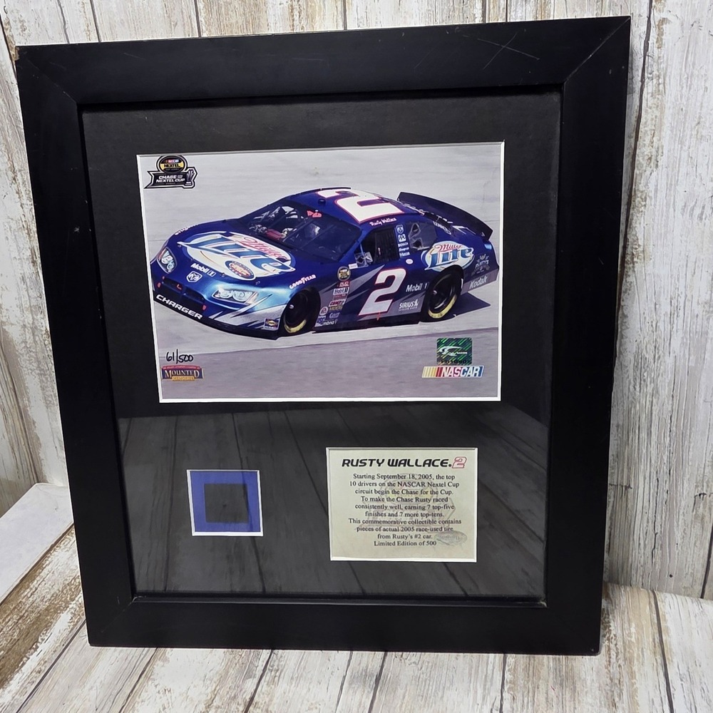 Rusty Wallace 2005 NASCAR Race Used Tire Relic Framed Limited Edition 61/500 - Picture 14 of 14